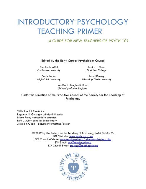 INTRODUCTORY PSYCHOLOGY TEACHING PRIMER Early Career ...