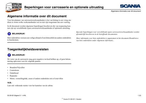 Beperkingen voor carrosserie en optionele uitrusting ... - Scania