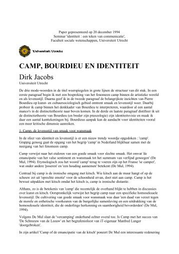 CAMP, BOURDIEU EN IDENTITEIT Dirk Jacobs