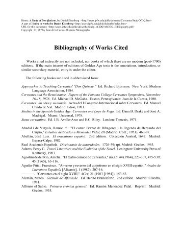 A Study of Don Quixote: Bibiography of Works Cited - IPFW