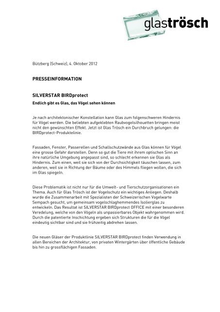 Pressemitteilung Deutsch Glas Trosch
