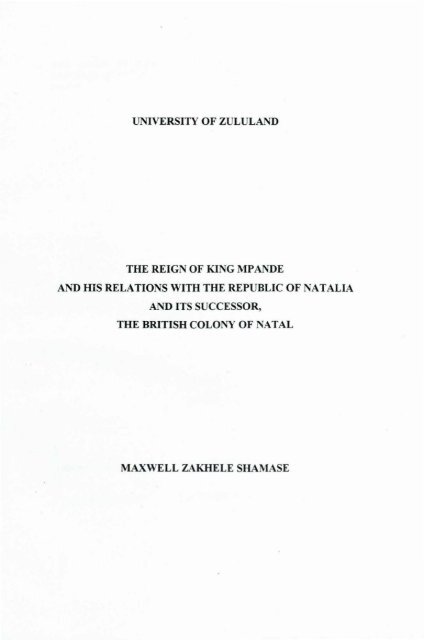 Mpande's - University of Zululand Institutional Repository