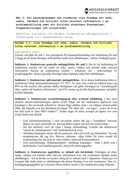 Högskoleverkets kvalitetsutvärderingar 2011 – 2014 - Södertörns ...