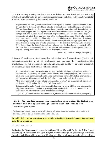Högskoleverkets kvalitetsutvärderingar 2011 – 2014 - Södertörns ...