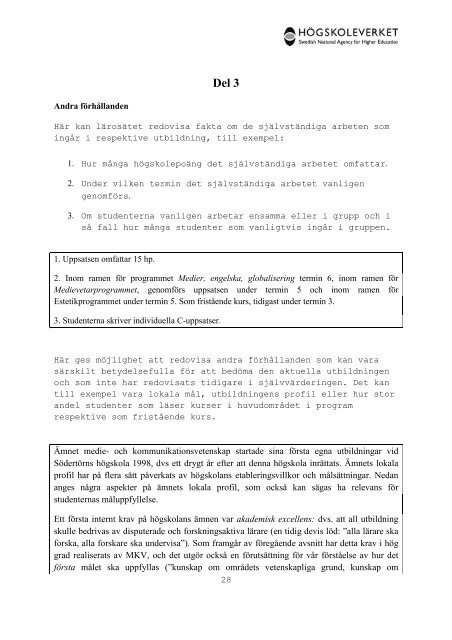 Högskoleverkets kvalitetsutvärderingar 2011 – 2014 - Södertörns ...