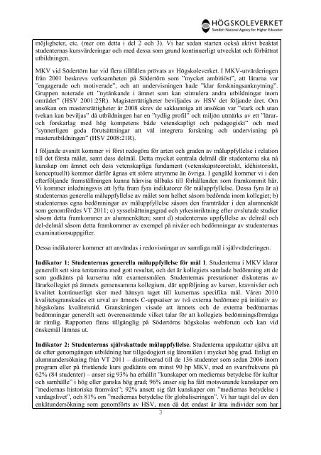 Högskoleverkets kvalitetsutvärderingar 2011 – 2014 - Södertörns ...