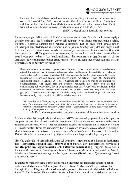 Högskoleverkets kvalitetsutvärderingar 2011 – 2014 - Södertörns ...