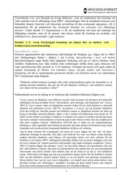 Högskoleverkets kvalitetsutvärderingar 2011 – 2014 - Södertörns ...