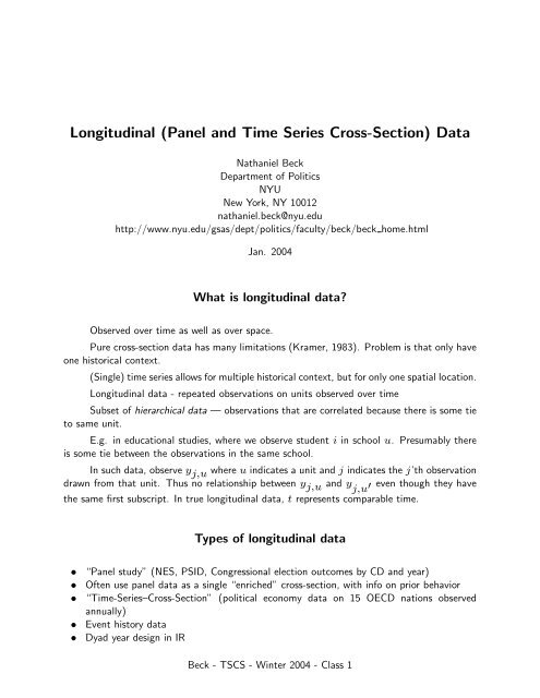Panel and Time Series Cross-Section) Data - Division of Social ...