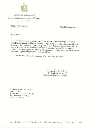 Egypt reply to Advisory Bodies comments-14 January 2009