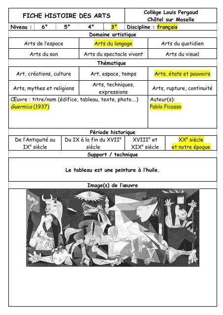 FICHE HISTOIRE DES ARTS - Académie de Nancy-Metz