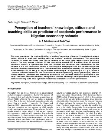 Perception of teachers - Academic Journals