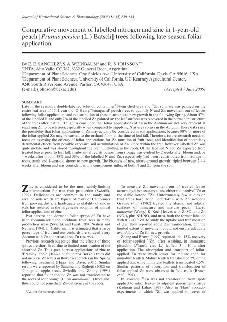 Comparative movement of labelled nitrogen and zinc in 1 ... - INTA