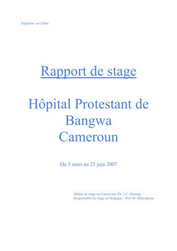 Rapport de stage Hôpital Protestant de Bangwa Cameroun