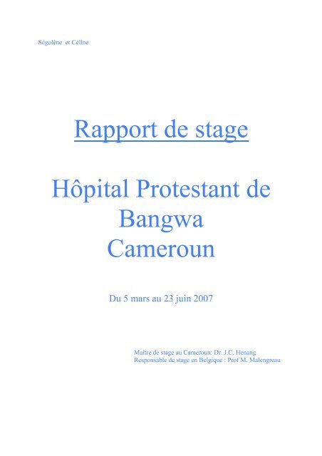 Rapport De Stage Hopital Protestant De Bangwa Cameroun