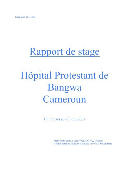 Rapport de stage Hôpital Protestant de Bangwa Cameroun