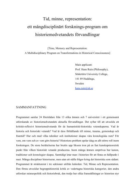 Tid, minne, representation - Södertörns högskola