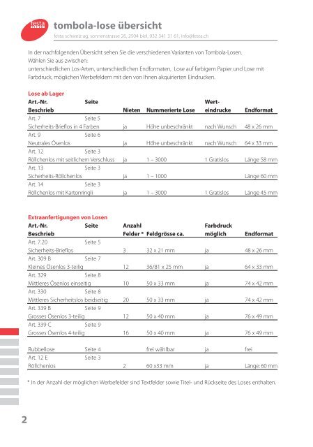 Preisliste Festaschweiz AG