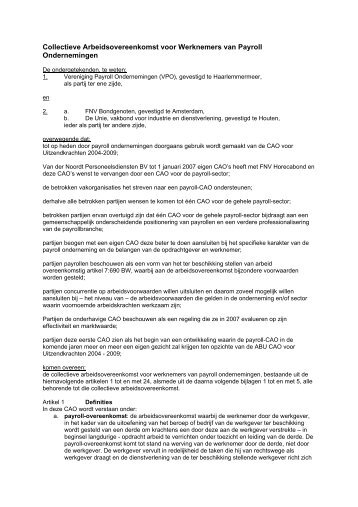 Collectieve Arbeidsovereenkomst voor Werknemers van ... - CAOweb