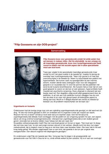 "Filip Goossens en zijn OOS-project" - Geneeskunde voor het Volk