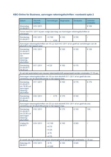 KBC-Online for Business, aanvragen rekeningafschriften: voorbeeld ...
