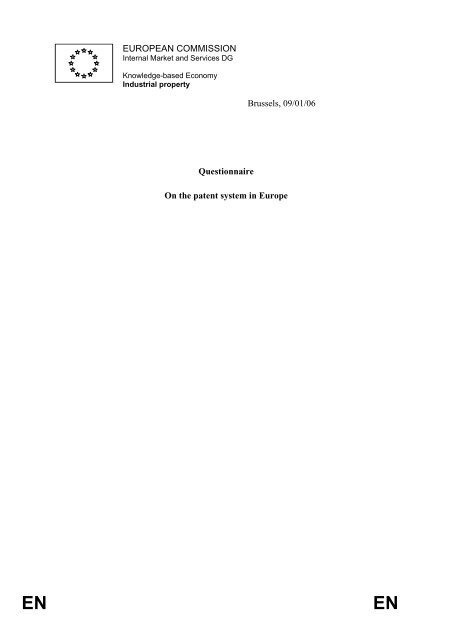 EUROPEAN COMMISSION Brussels, 09/01/06 Questionnaire On ...