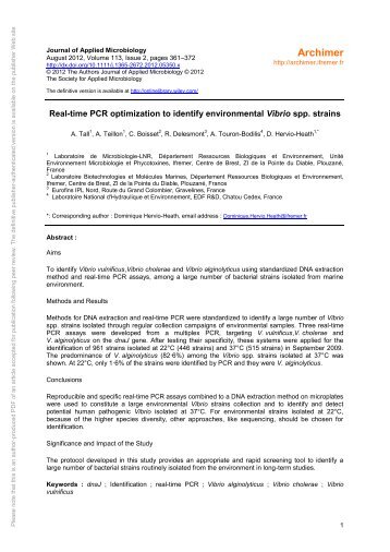 Real-time PCR optimization to identify ... - Archimer - Ifremer