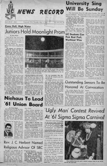 University of Cincinnati News Record. Thursday, May 11, 1961. Vol ...