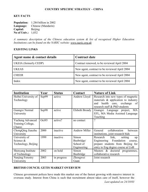 Country specific strategy - China - staffcentral - University of Brighton