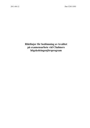 Riktlinjer för bedömning av kvalitet på examensarbete vid Chalmers ...