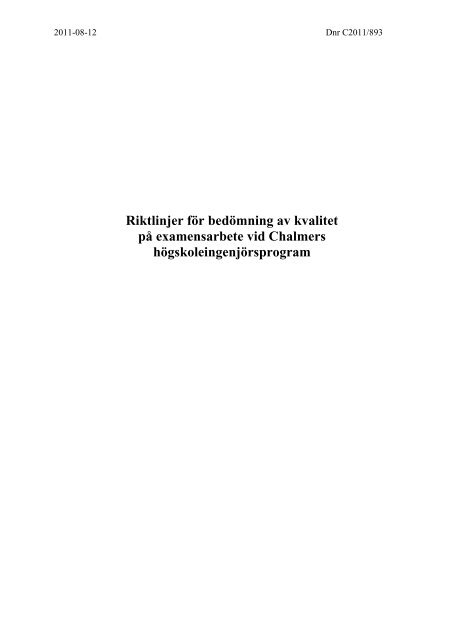 Riktlinjer för bedömning av kvalitet på examensarbete vid Chalmers ...