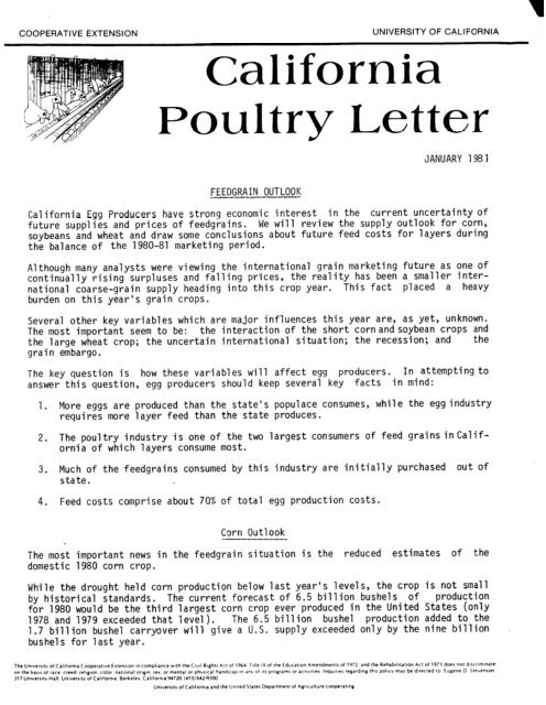 California Poultry Letter - Department of Animal Science