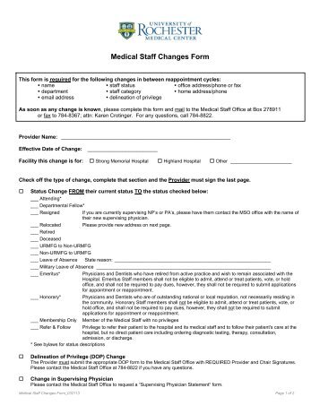 Medical Staff Changes Form - Extranet