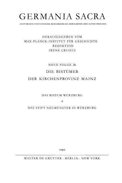 Das Stift Neumünster in Würzburg - Germania Sacra