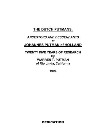 THE DUTCH PUTMANS: - Three Rivers, Hudson, Mohawk, Schoharie