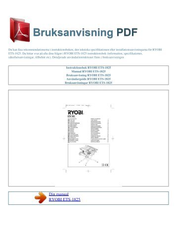 Instruktionsbok RYOBI ETS-1825 - BRUKSANVISNING PDF