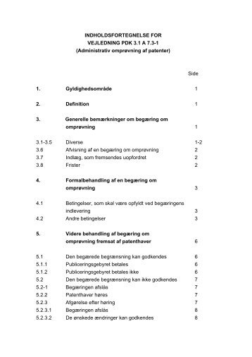 INDHOLDSFORTEGNELSE FOR VEJLEDNING ... - IP-guiden | Patent