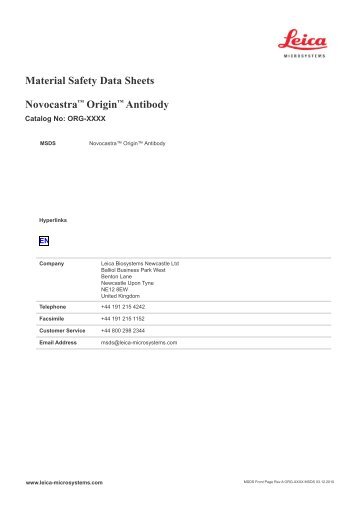 Material Safety Data Sheets Novocastra™ Origin™ Antibody