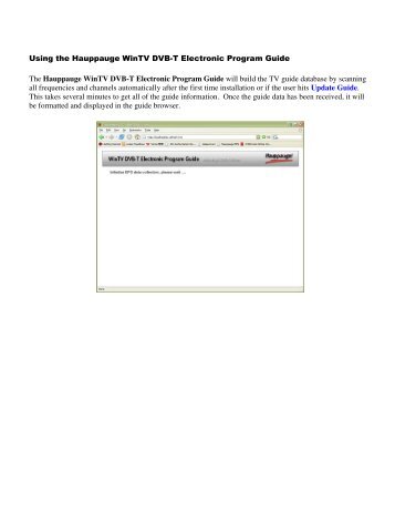 Using the Hauppauge WinTV DVB-T Electronic Program Guide The ...
