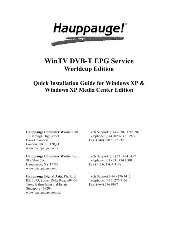 Hauppauge WinTV DVB-T EPG Service