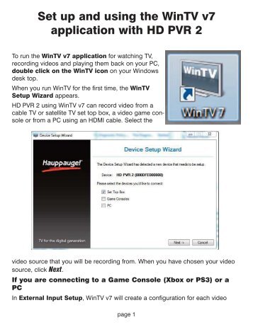 Set Up And Using The WinTV V7 Application With HD PVR 2