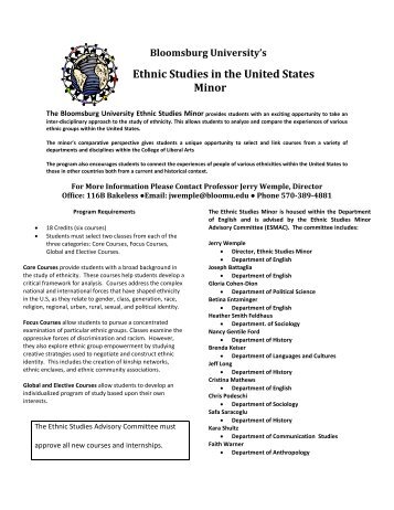 Ethnic Studies in the United States Minor - Bloomsburg University