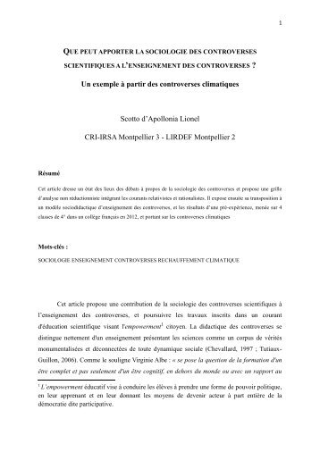 Un exemple à partir des controverses climatiques Scotto d'Apollonia ...