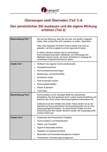 Überzeugen statt Überreden (Teil 1) & Den persönlichen ... - Imanent