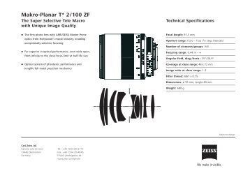 Carl Zeiss Makro-Planar T* 2/100 datasheet - Creative Video