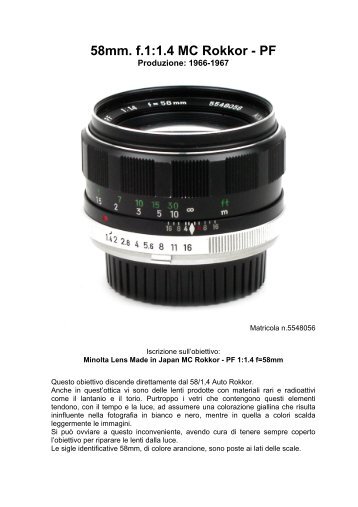 58mm. f.1:1.4 MC Rokkor - PF - Lens-Club