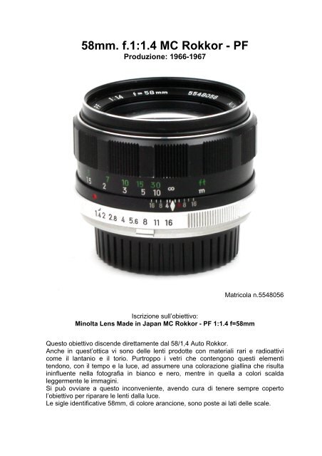 58mm. f.1:1.4 MC Rokkor - PF - Lens-Club