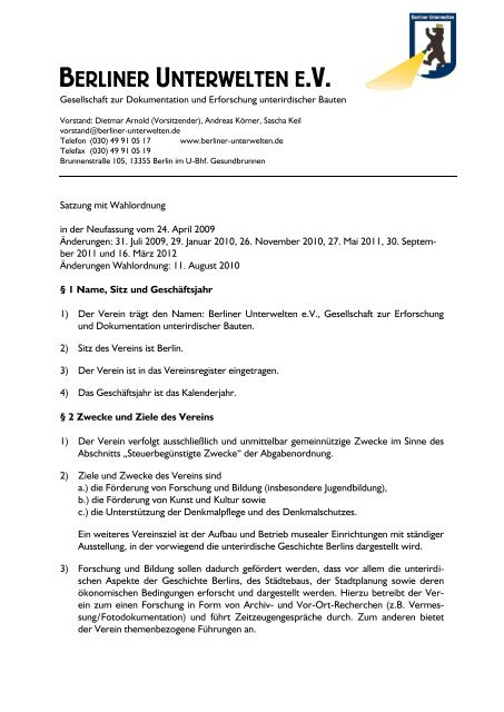 Satzung mit Wahlordnung - Berliner Unterwelten eV
