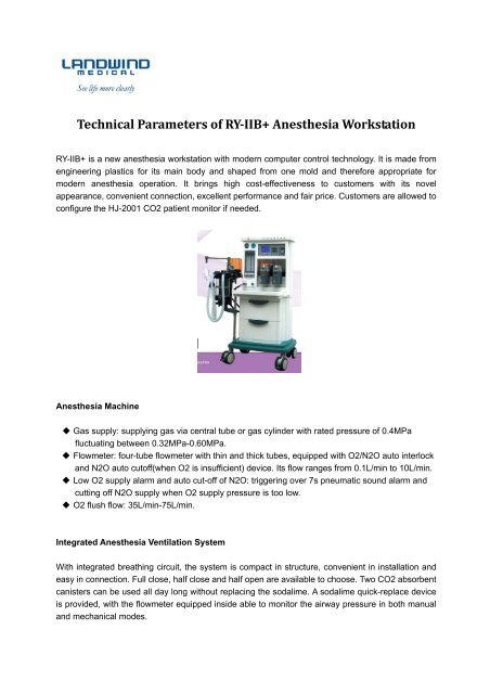 Technical Parameters of RY-IIB+ Anesthesia ... - medicomercio