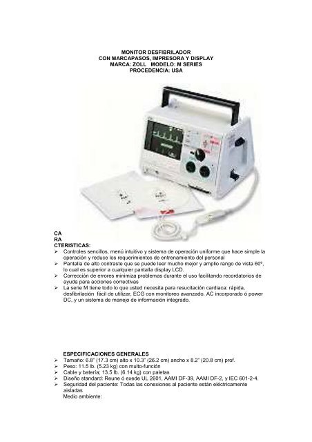 monitor desfibrilador con marcapasos, impresora y ... - medicomercio